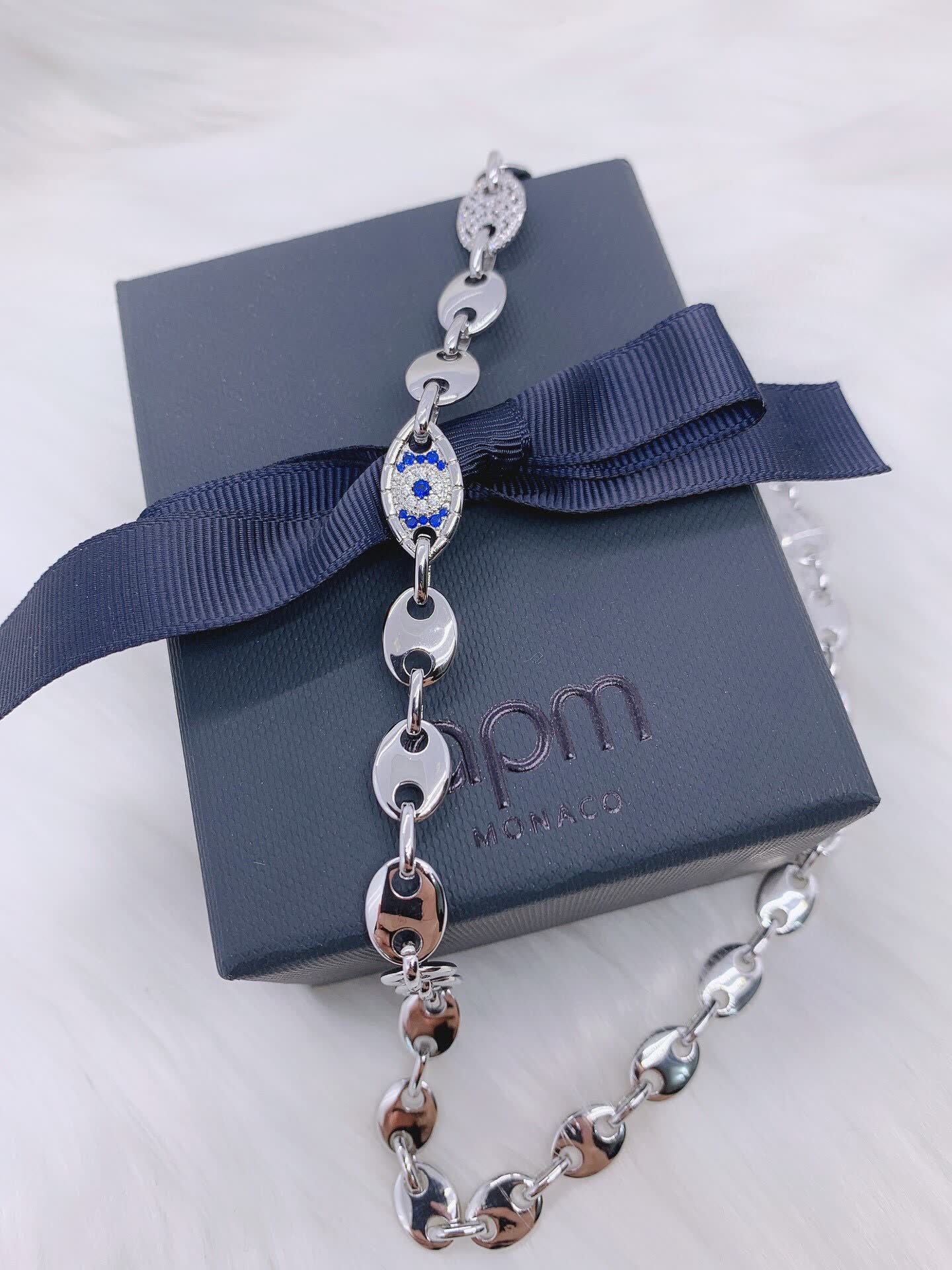 APM Monaco Silver Evil Eye Necklace